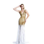 Johnathan Kayne Womens 508 WhiteGold Chiffon  Prom Dresses