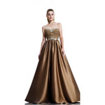 Johnathan Kayne Womens 511 Gold Satin  Prom Dresses
