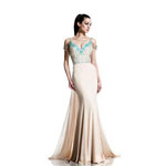 Johnathan Kayne Womens 529 ChampagneAqua Jersey  Prom Dresses