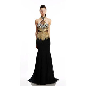 Johnathan Kayne Womens 499 Black/Gold Synthetic  Prom Dresses