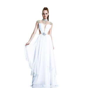 Johnathan Kayne Womens 506 White Chiffon  Prom Dresses
