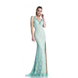 Johnathan Kayne Womens 535 Aqua Lace  Prom Dresses