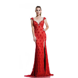 Johnathan Kayne Womens 535 Red Lace  Prom Dresses