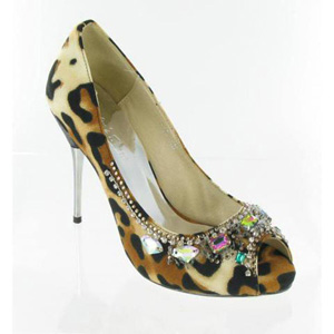 Helens Heart Womens FS-279-1 LeopardPrint Leather Peep/Open Toe Prom and Evening Shoes