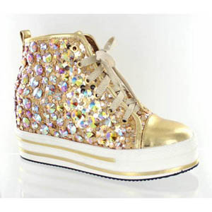 Helens Heart Womens FS-TN001 Gold Sequin Sneakers Casual Shoes