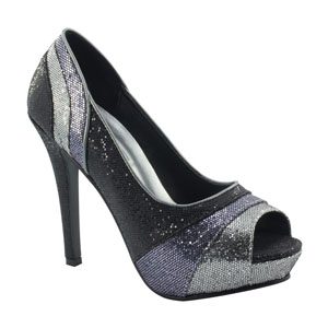 Touch Ups Womens Krissy Silver/Black Synthetic Platforms Prom and Evening Shoes
